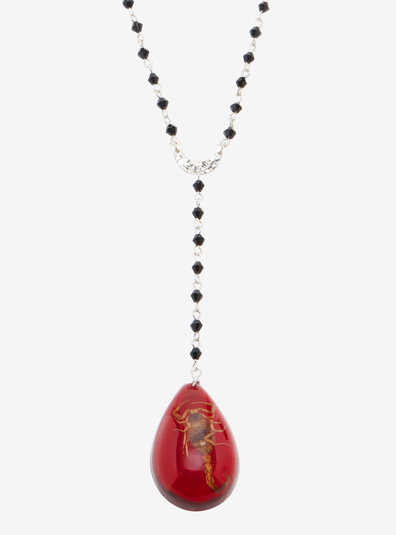 Scorpion Blood Drop Beaded Rosary Necklace, , hi-res