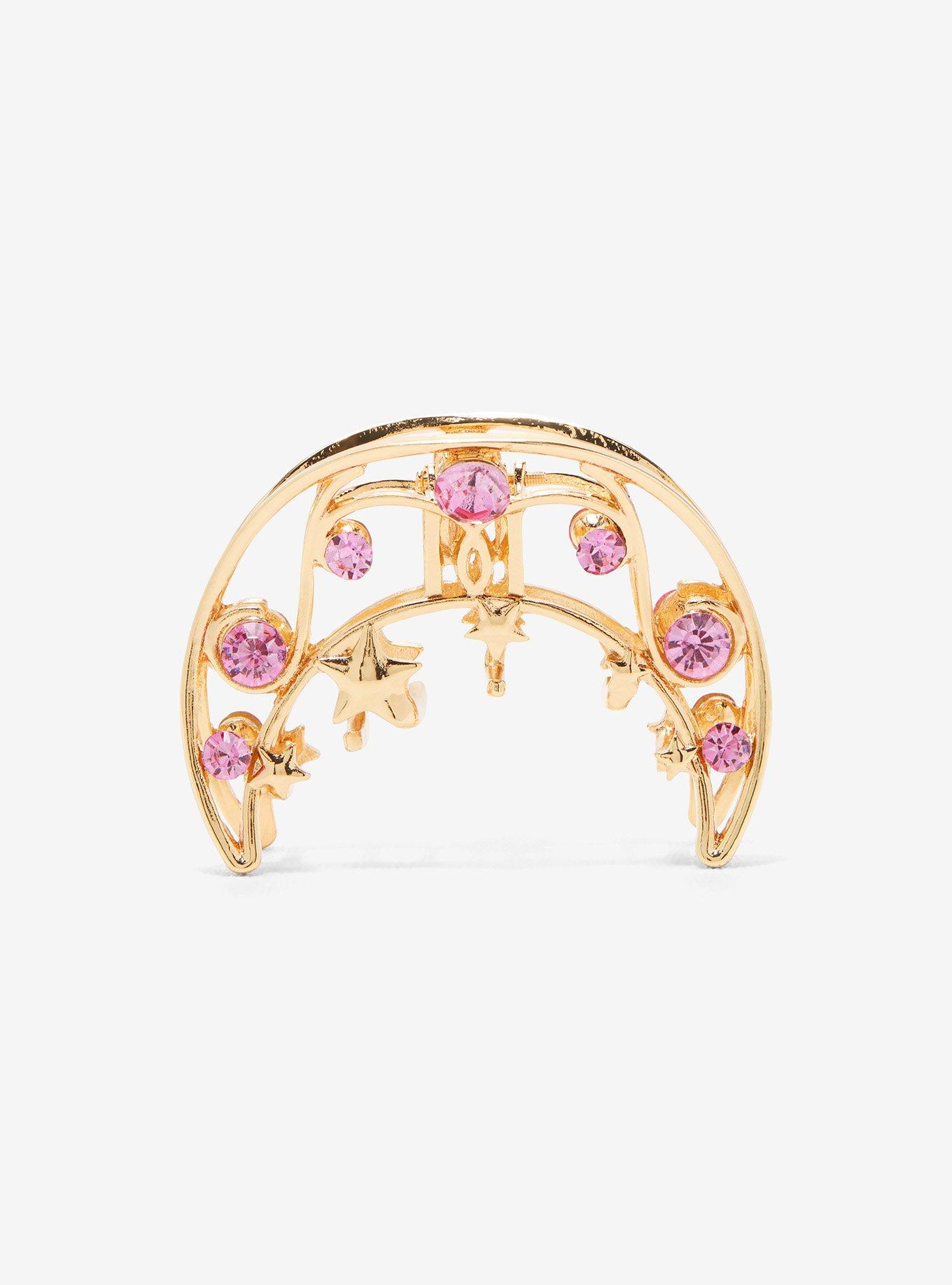 Pink Gem Star Crescent Moon Claw Hair Clip, , hi-res