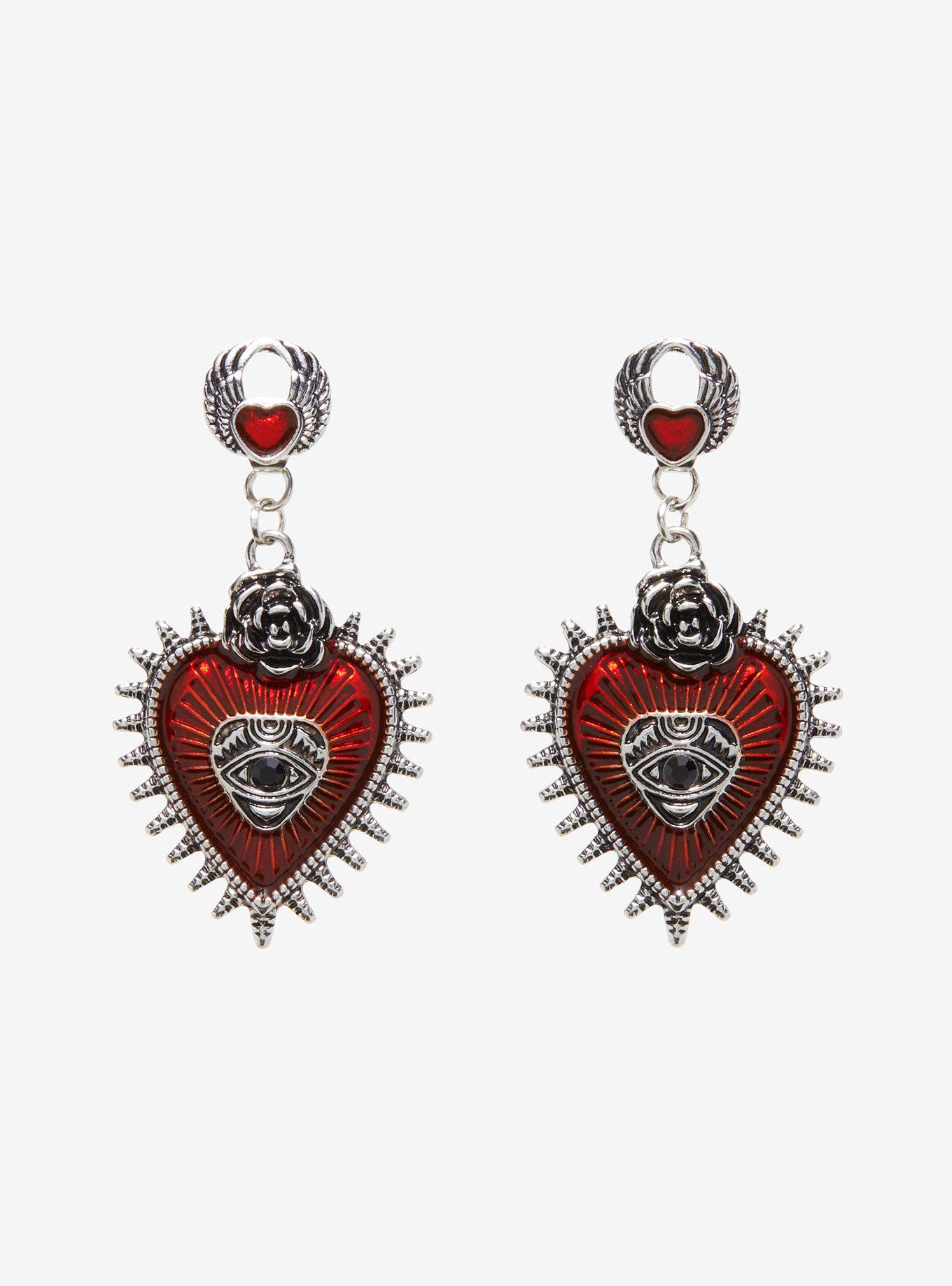 Spiked Heart Eye Drop Earrings, , hi-res