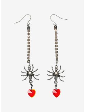 Spider Bling Heart Drop Earrings, , hi-res
