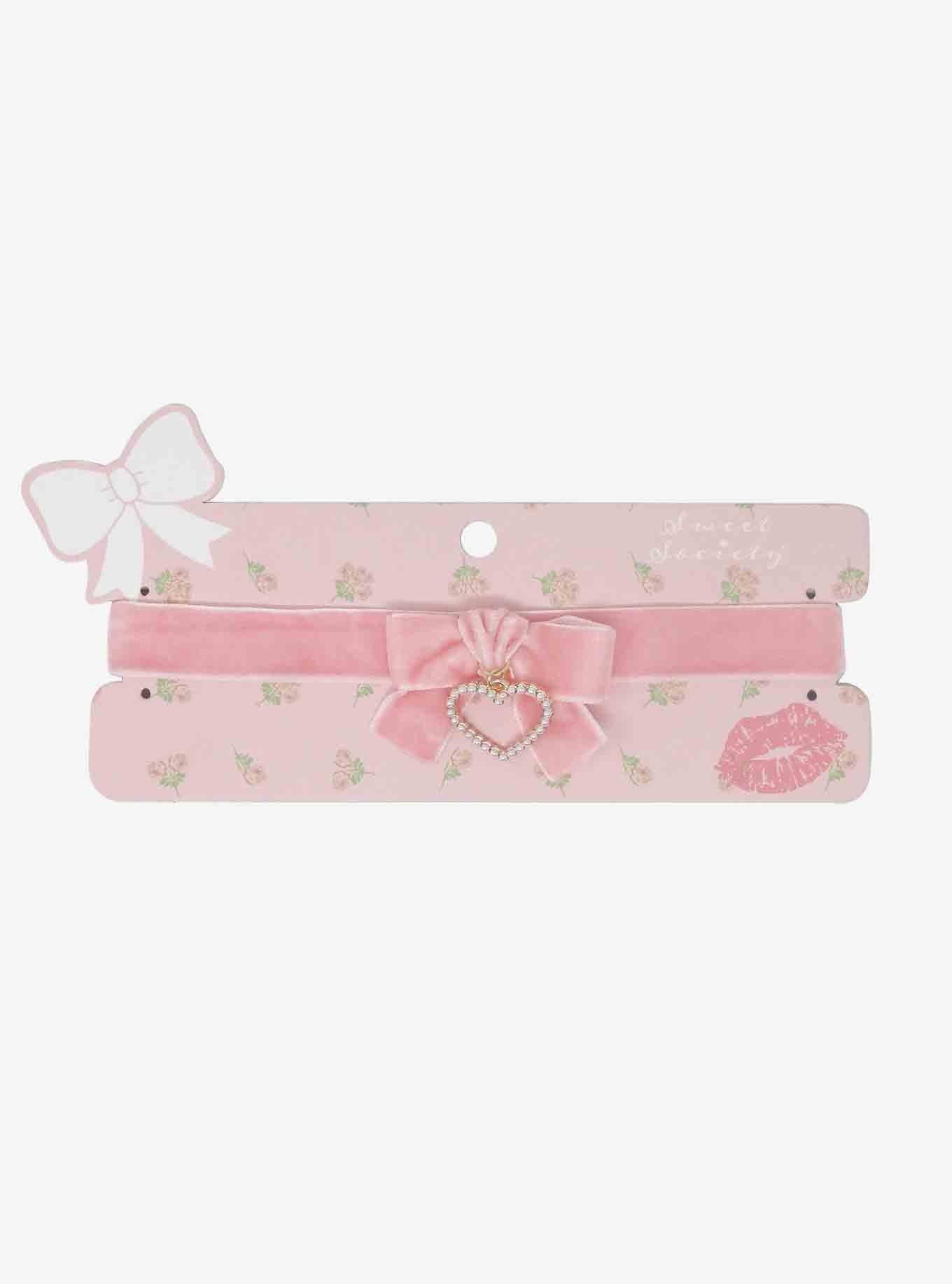 Pink Bow Heart Choker, , hi-res