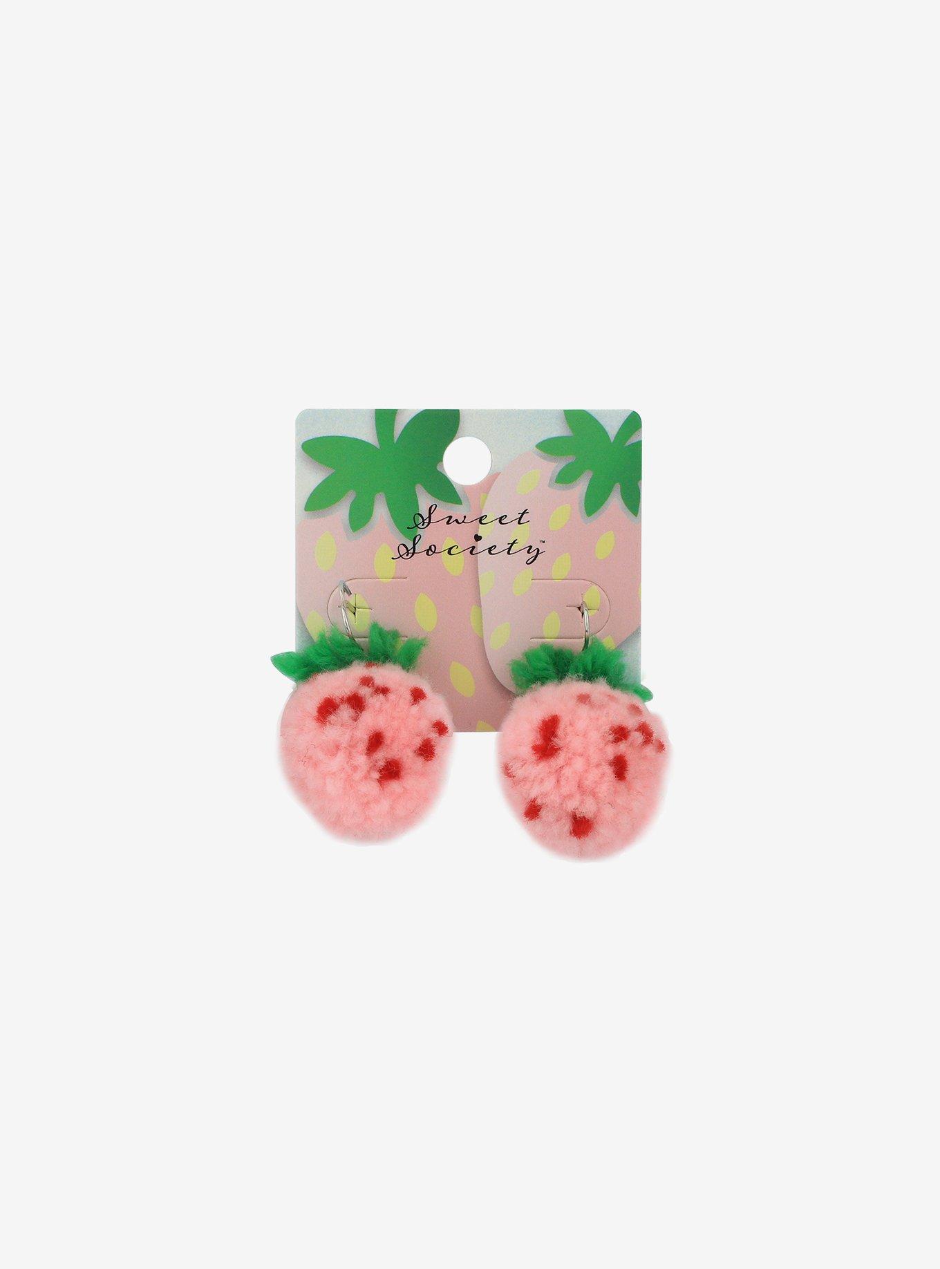 Pink Fuzzy Strawberry Earrings, , hi-res