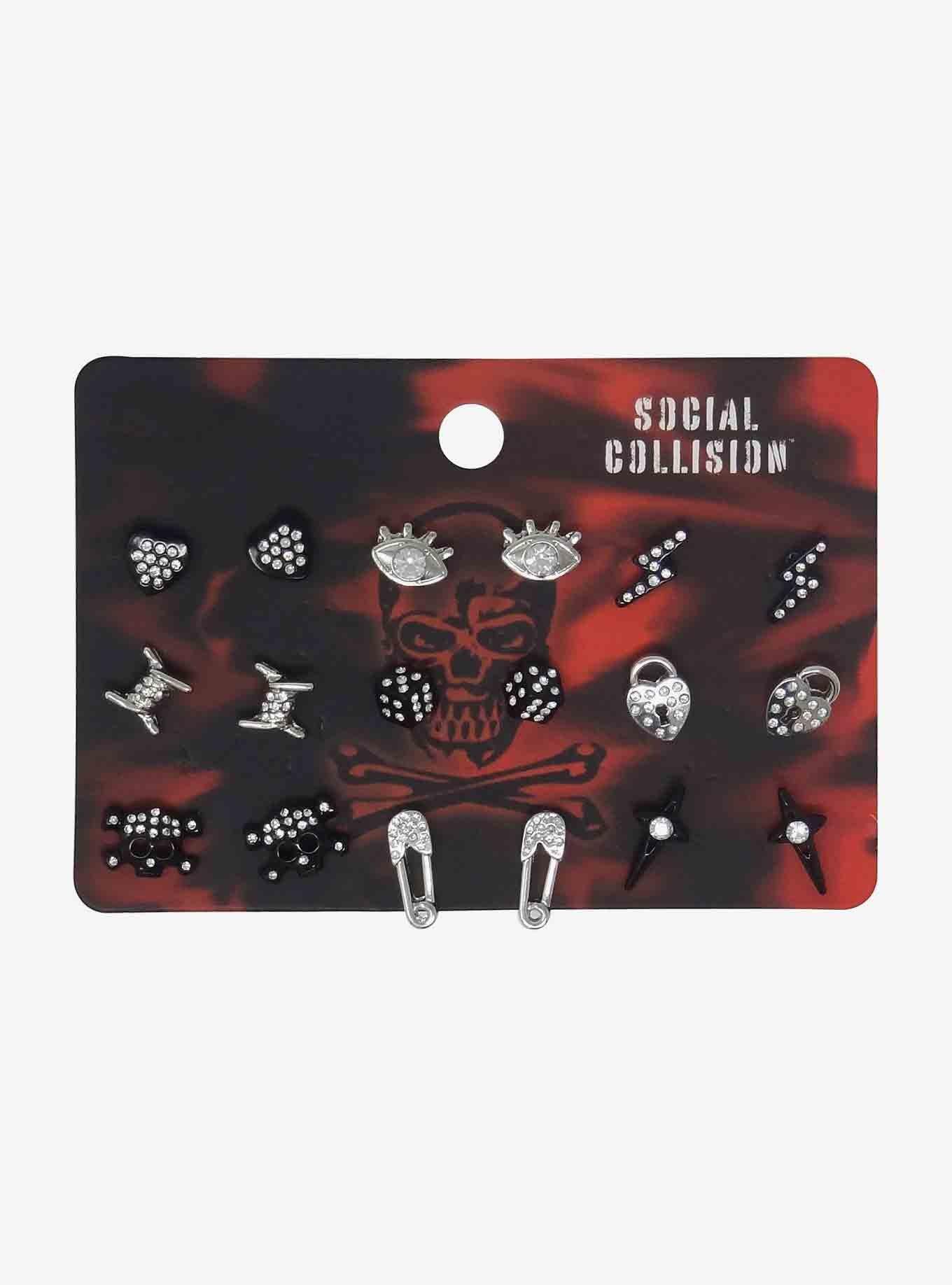 Skull Dice Padlock Stud Earring Set, , hi-res