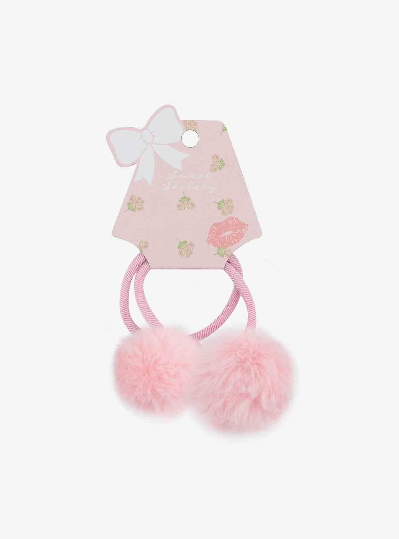 Pink Pom Pom Hair Tie Set, , hi-res