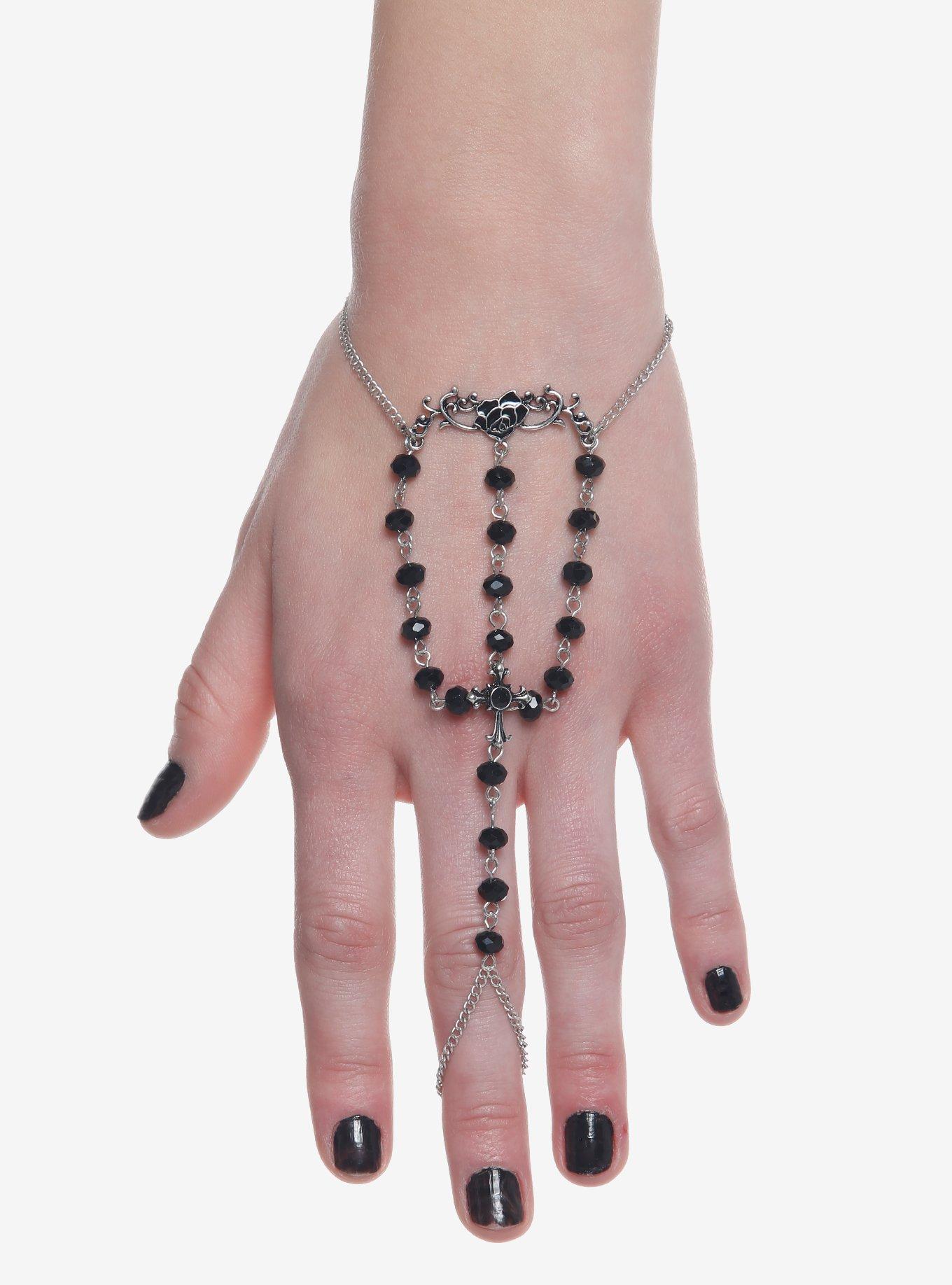 Rose Rosary Bead Hand Ring Bracelet