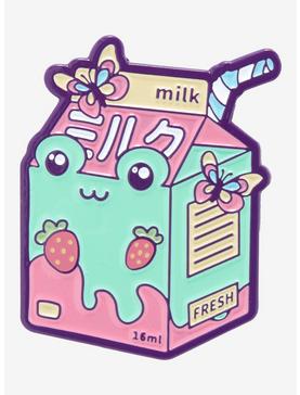 Frog Strawberry Milk Carton Enamel Pin, , hi-res