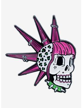 Punk Mohawk Skull Enamel Pin, , hi-res