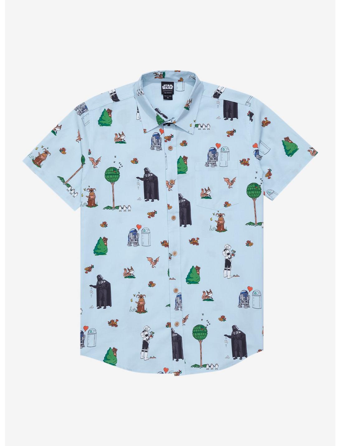 Star Wars Earth Day Allover Print Woven Button-up - BoxLunch Exclusive, LIGHT BLUE, hi-res