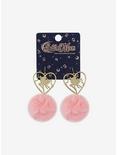 Sailor Moon Pink Fuzzy Pom Earrings, , hi-res