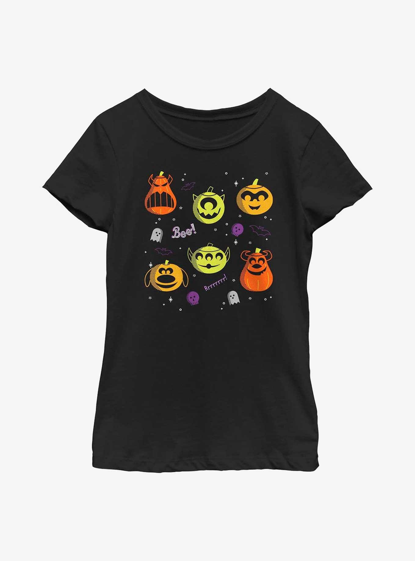 Disney Pixar Character Pumpkin Collage Youth Girls T-Shirt, BLACK, hi-res