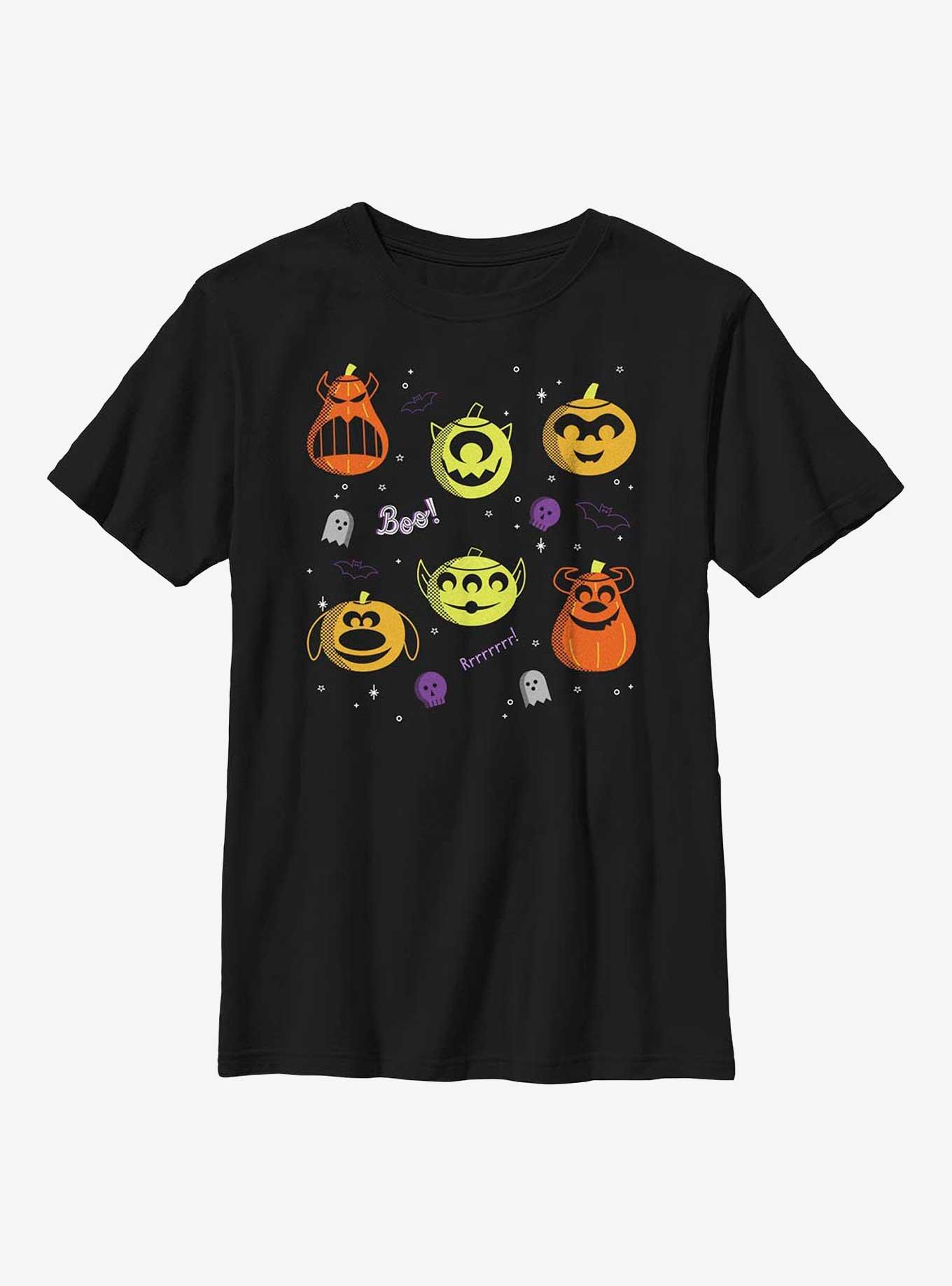 Disney Pixar Character Pumpkin Collage Youth T-Shirt, BLACK, hi-res