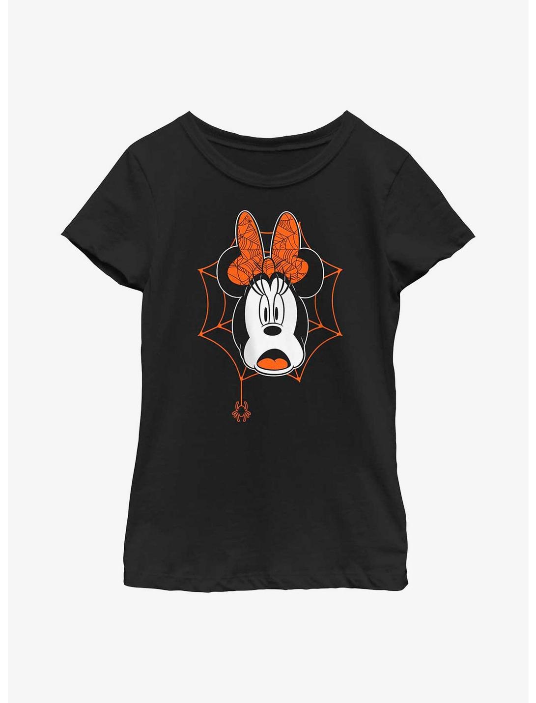 Disney Minnie Mouse Scared Webs Youth Girls T-Shirt, BLACK, hi-res
