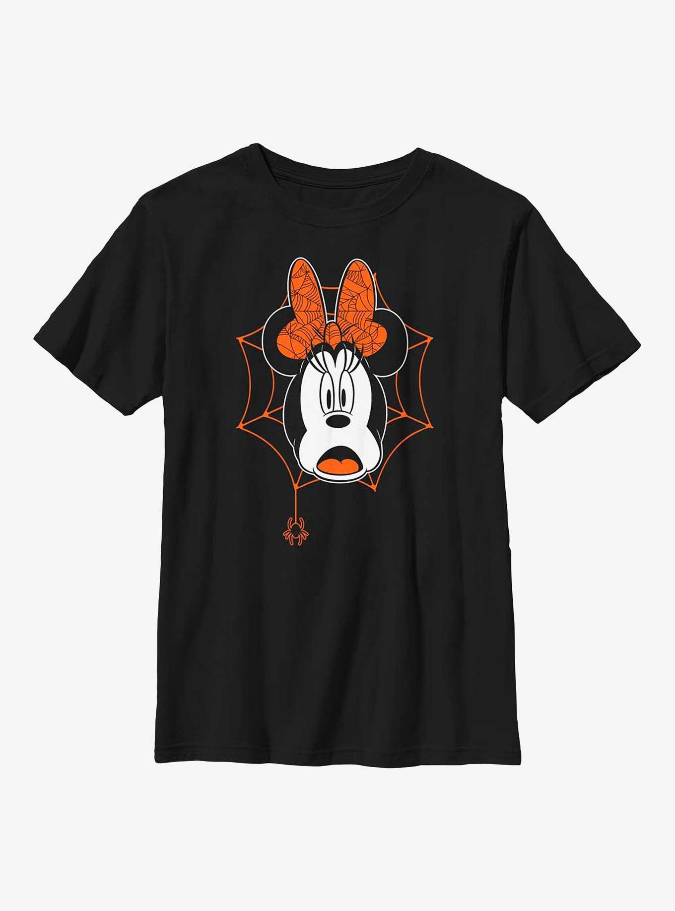 Disney Minnie Mouse Scared Webs Youth T-Shirt, BLACK, hi-res