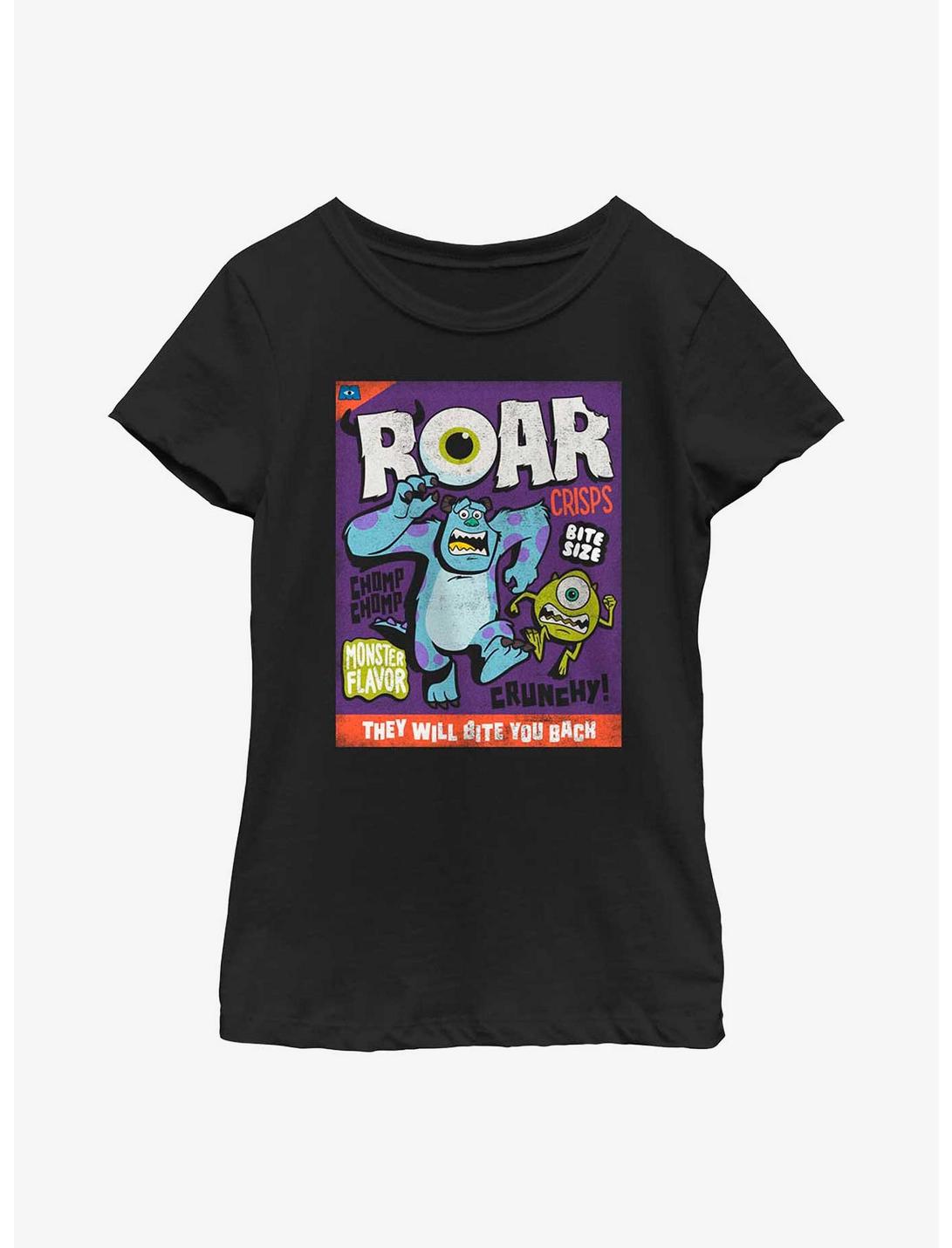 Disney Pixar Monsters, Inc. Roar Crisps Youth Girls T-Shirt, BLACK, hi-res