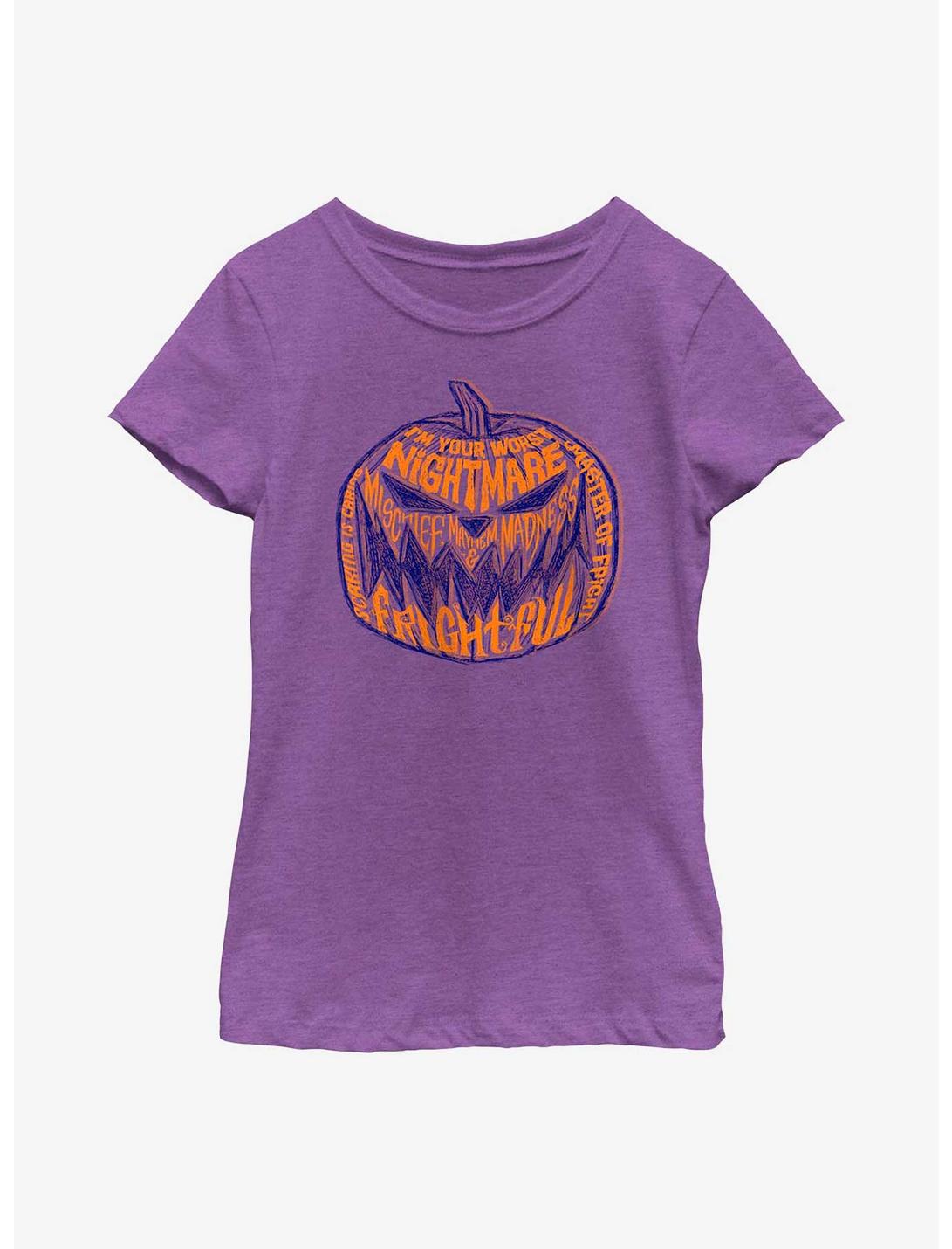 Disney Nightmare Before Christmas Pumpkin Text Youth Girls T-Shirt, PURPLE BERRY, hi-res