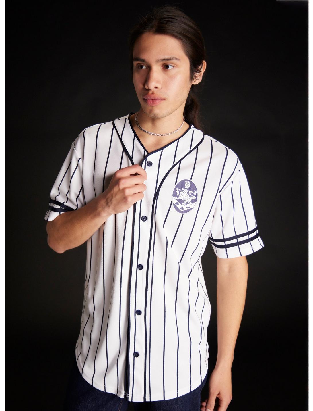 The Twilight Saga Cullen Baseball Woven Button-Up, STRIPE-BLACK WHITE, hi-res