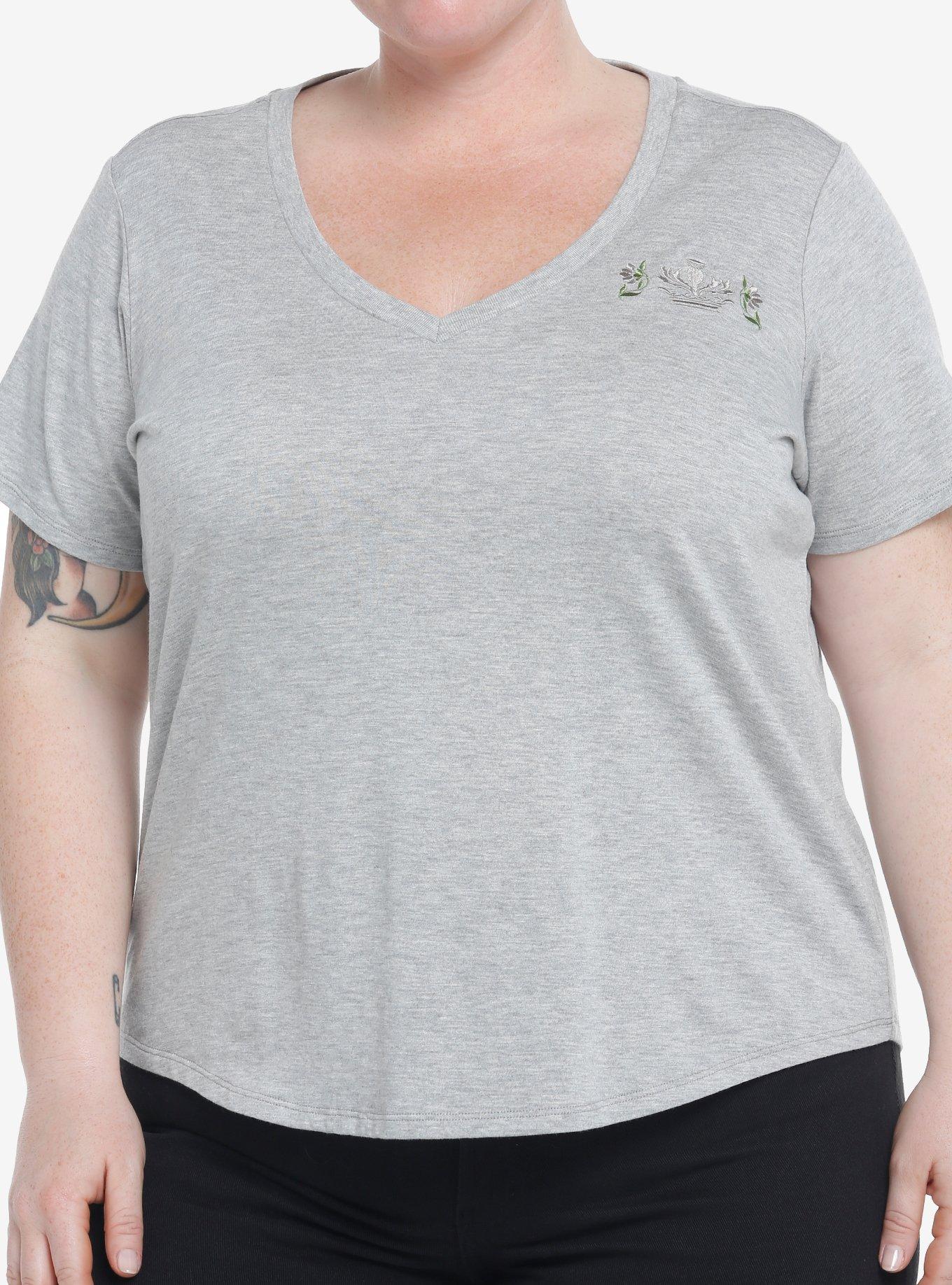 Her Universe Outlander Crest V-Neck T-Shirt Plus Size, HEATHER GREY, hi-res