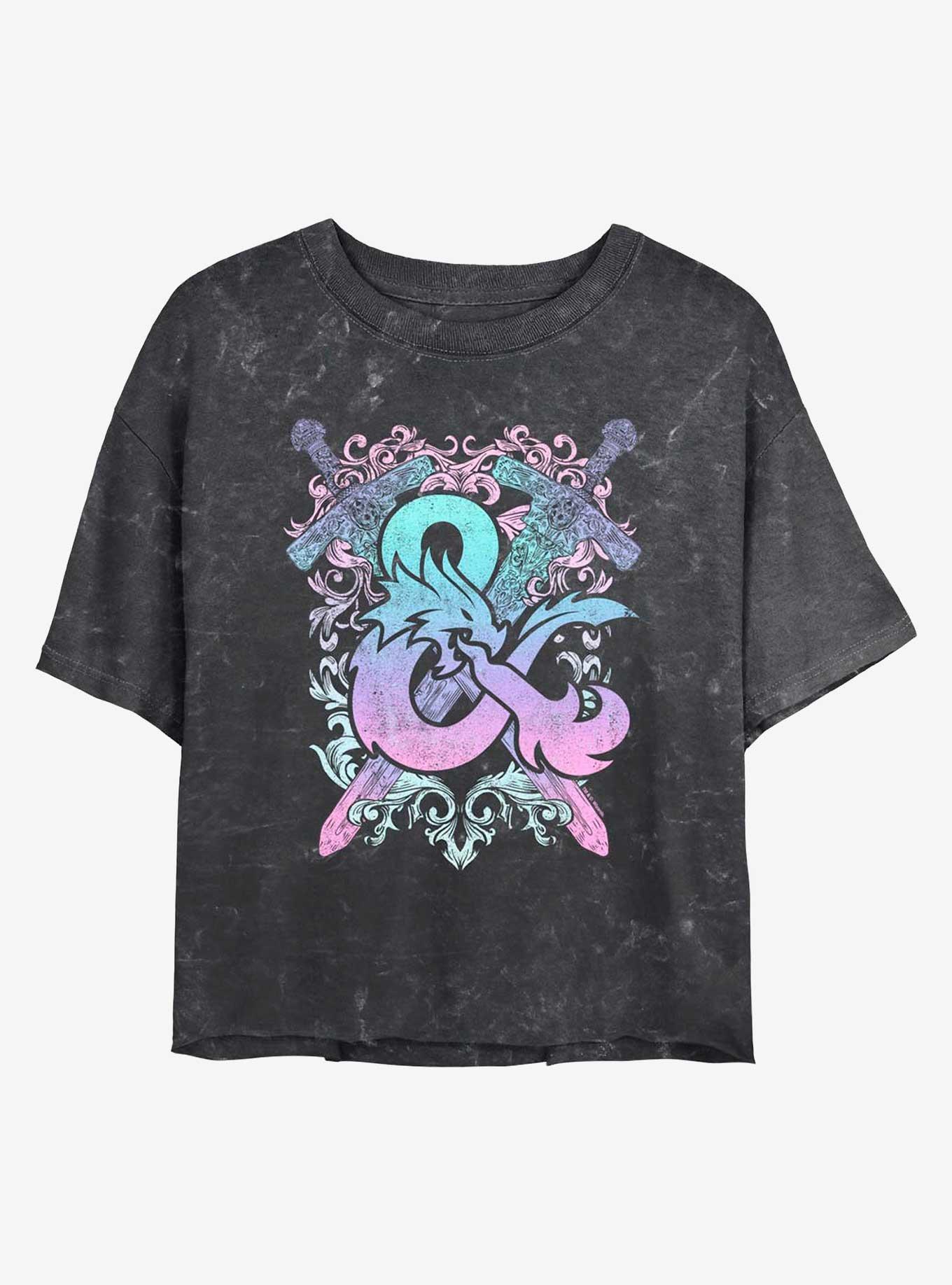 Dungeons & Dragons Pastel Logo Mineral Wash Girls Crop T-Shirt, BLACK, hi-res