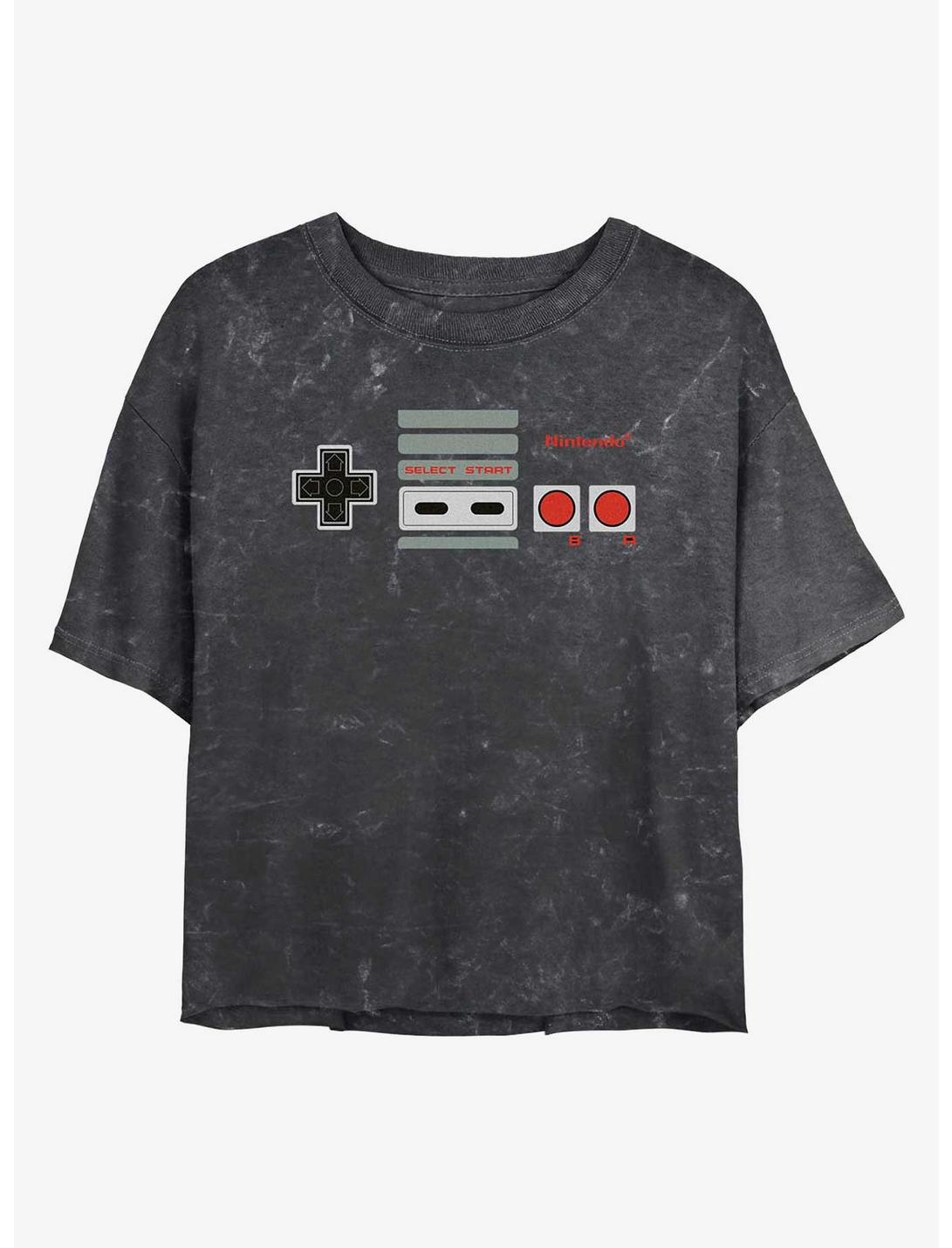 Nintendo Classic Controller Mineral Wash Girls Crop T-Shirt, BLACK, hi-res