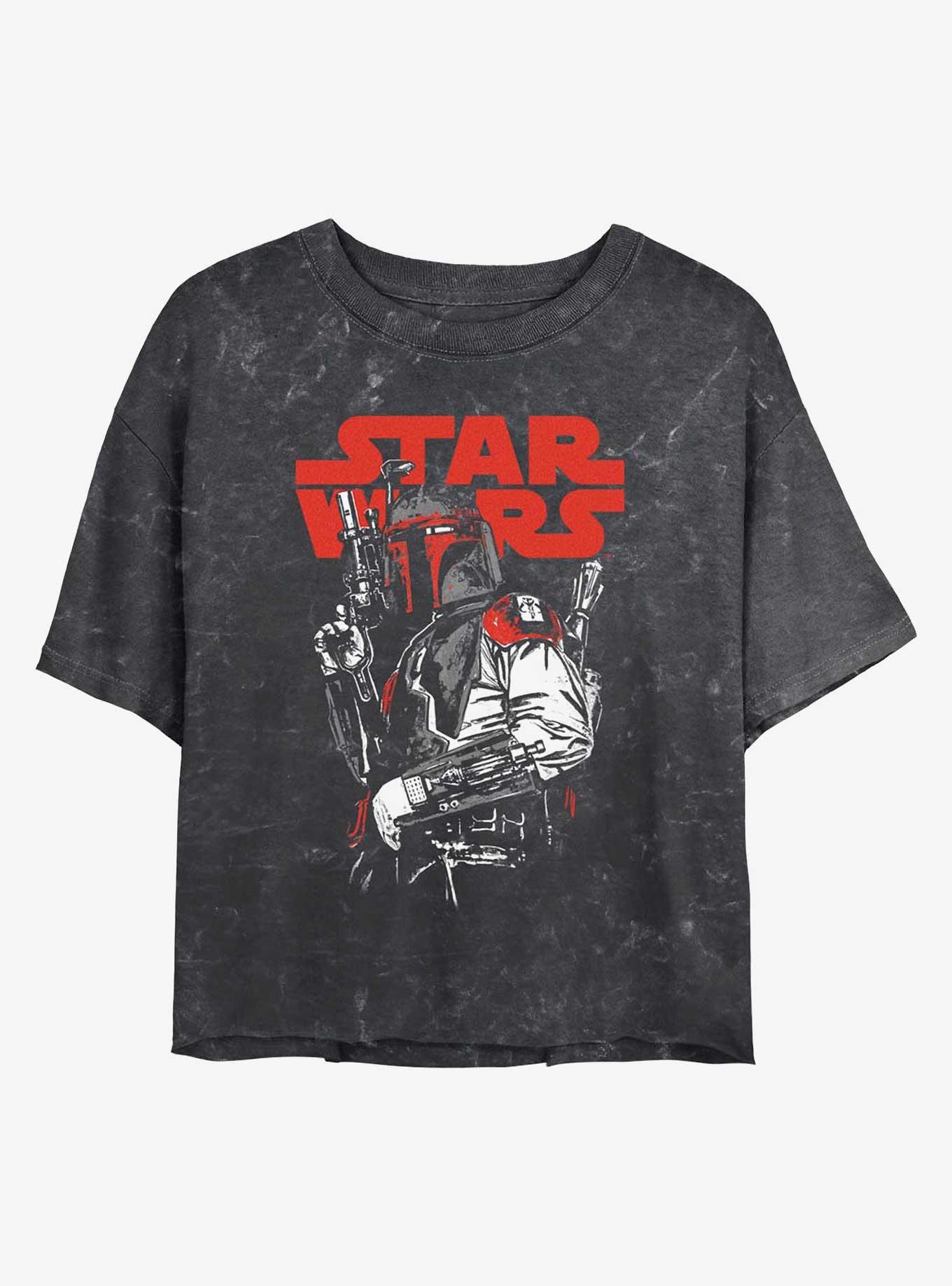 Star Wars Boba Fett Pose Mineral Wash Girls Crop T-Shirt, BLACK, hi-res