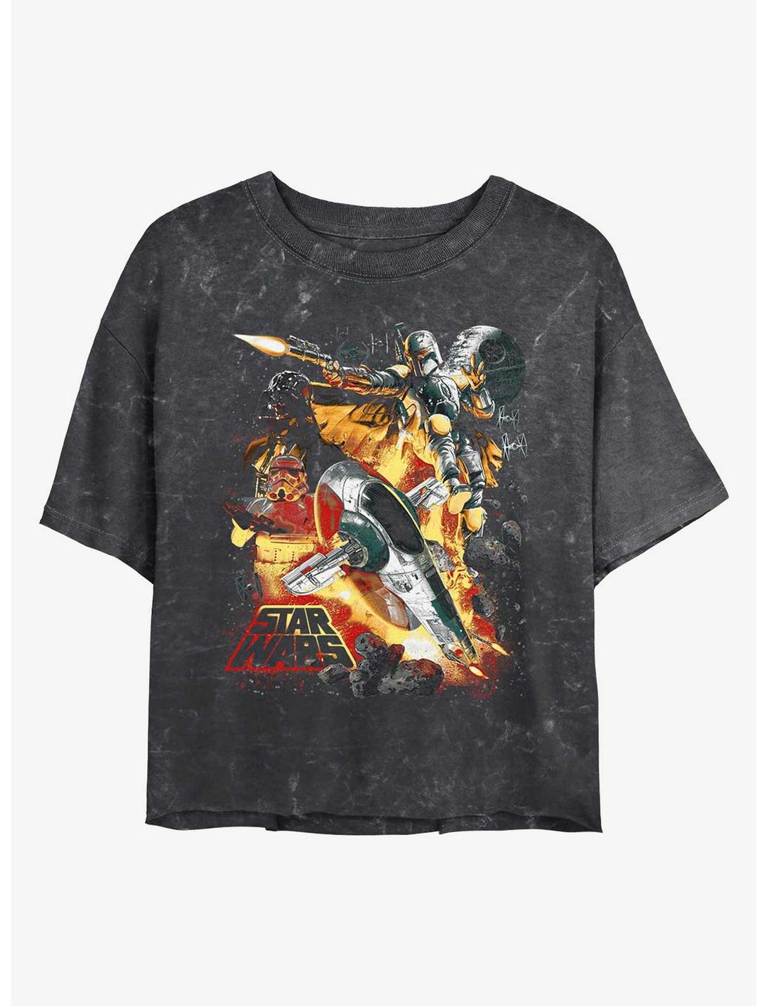 Star Wars Force Hunter Mineral Wash Girls Crop T-Shirt, BLACK, hi-res