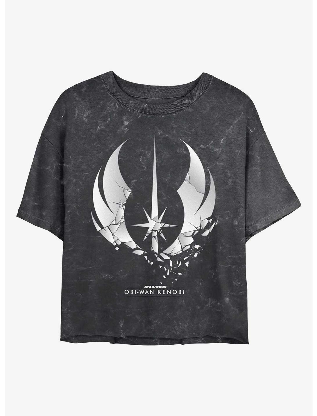 Star Wars Shattered Jedi Logo Mineral Wash Girls Crop T-Shirt, BLACK, hi-res