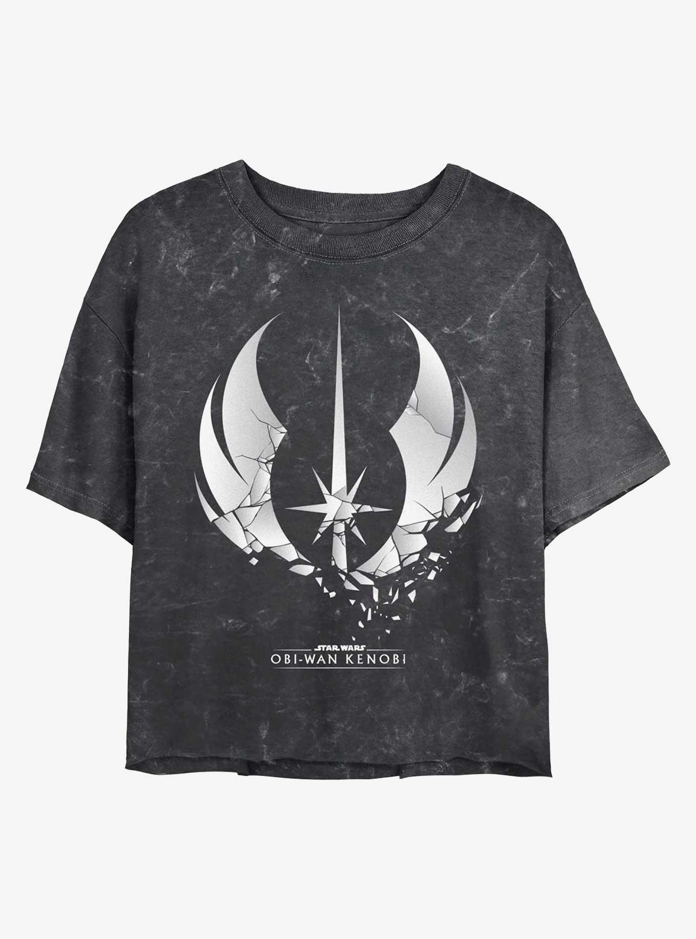 Star Wars Shattered Jedi Logo Mineral Wash Girls Crop T-Shirt, BLACK, hi-res