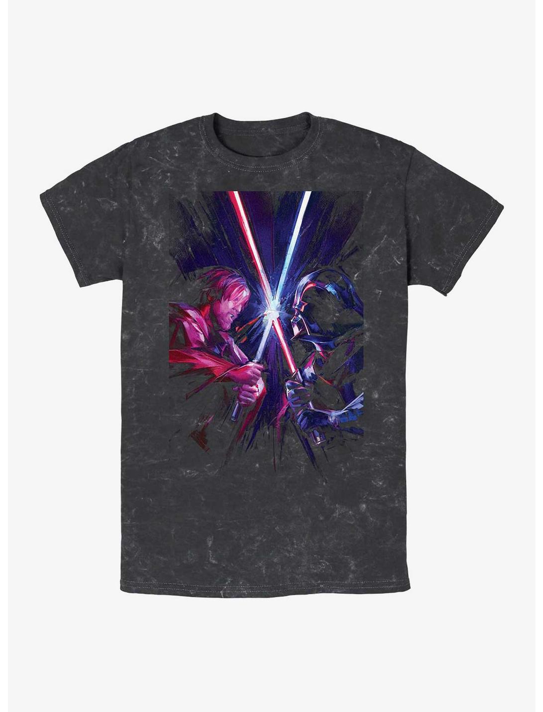 Star Wars Kenobi and Vader Saber Clash Mineral Wash T-Shirt, BLACK, hi-res