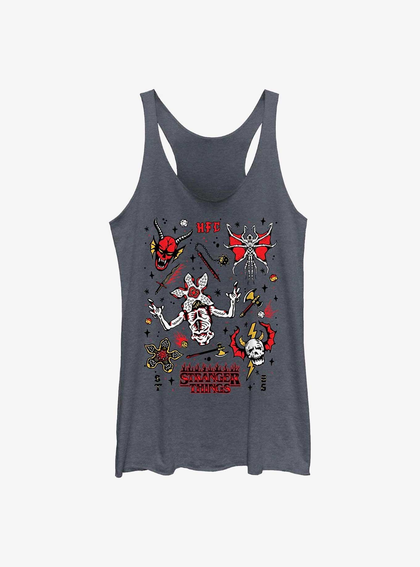 Stranger Things Hellfire Club Doodles Girls Tank, NAVY HTR, hi-res