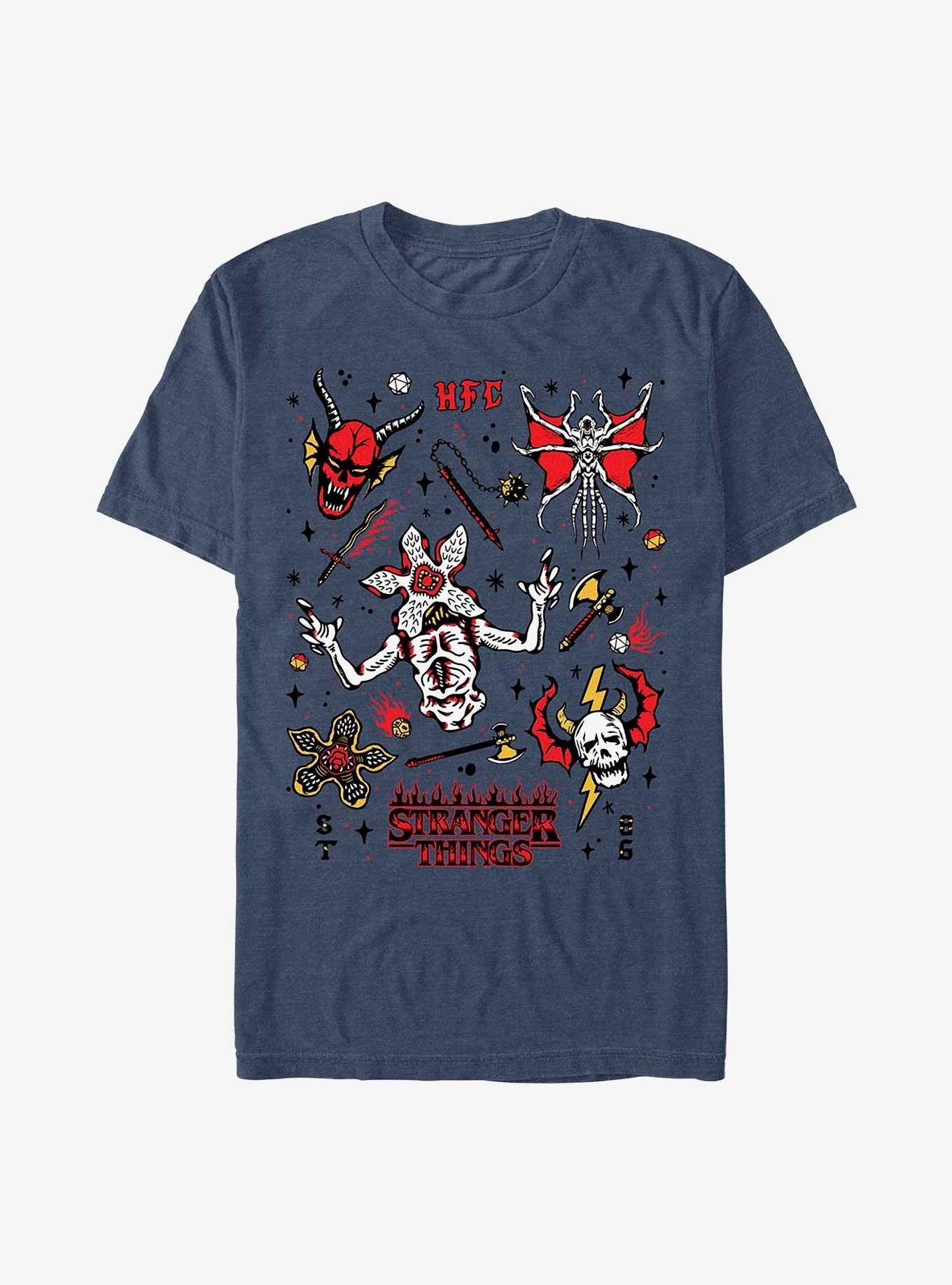 Stranger Things Hellfire Club Doodles T-Shirt, NAVY HTR, hi-res