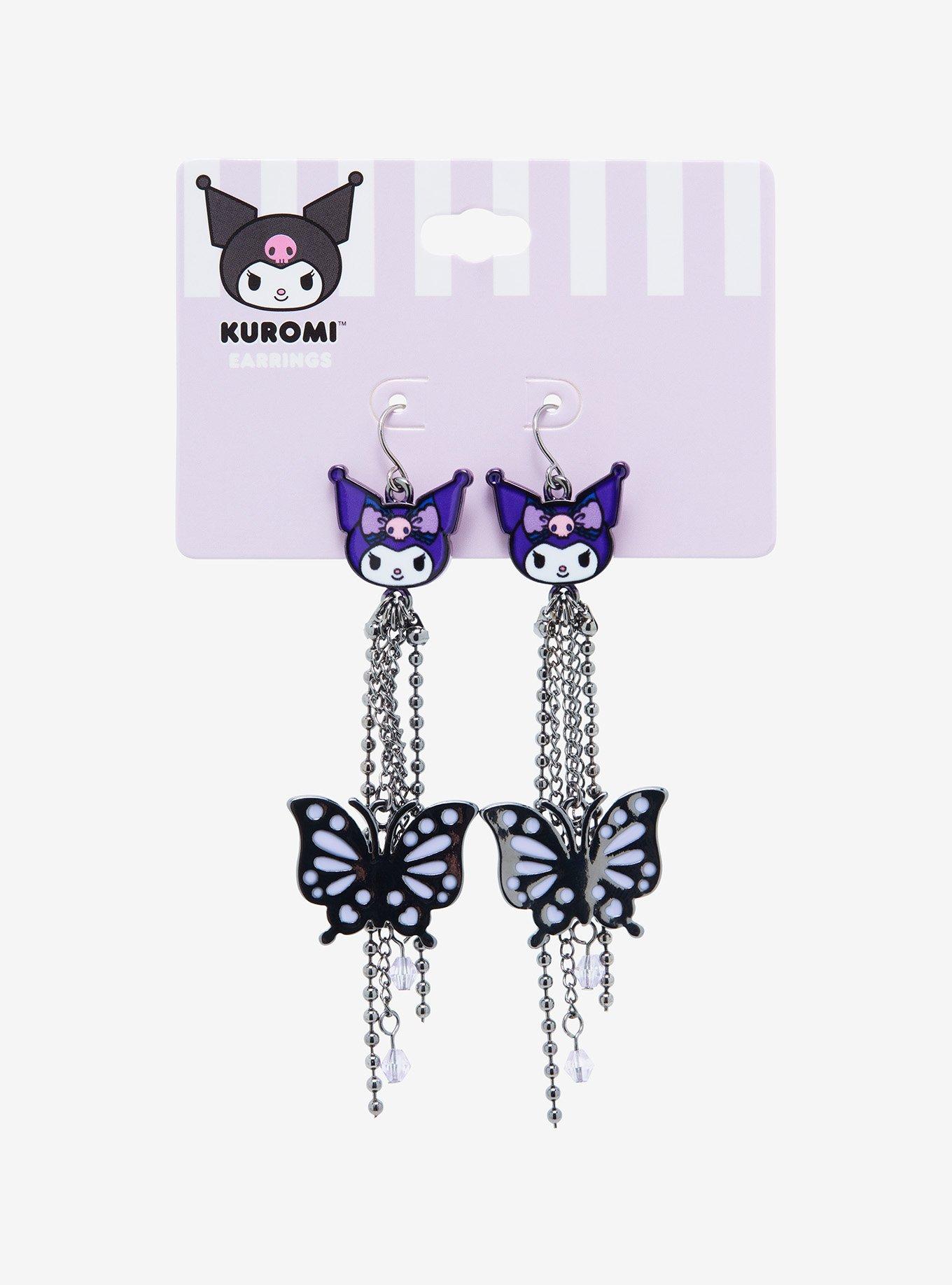 Kuromi Butterfly Drop Bead Earrings Hot Topic