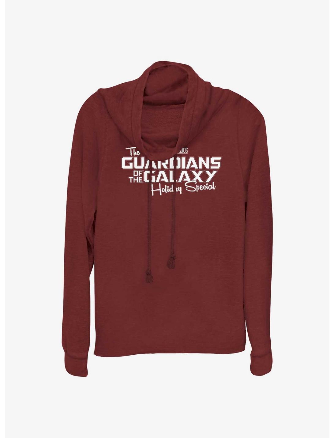 Marvel Guardians of the Galaxy Holiday Special Logo Cowl Neck Long-Sleeve Top, SCARLET, hi-res