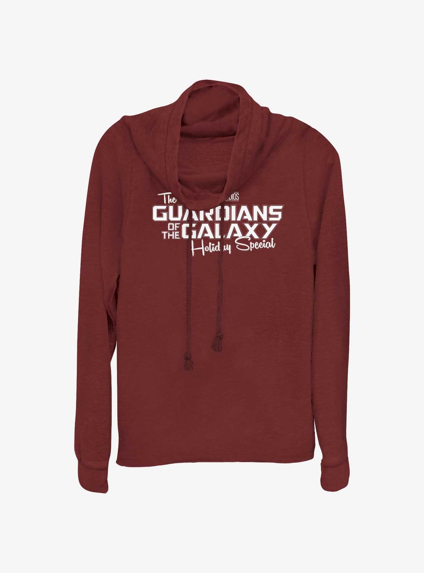 Marvel Guardians of the Galaxy Holiday Special Logo Cowl Neck Long-Sleeve Top, SCARLET, hi-res