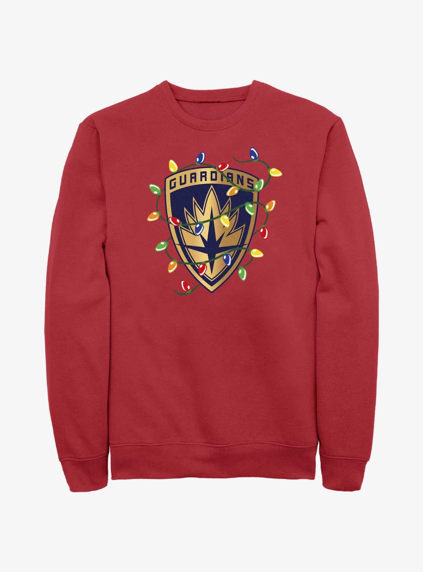 Marvel Guardians of the Galaxy Christmas Lights Badge Sweatshirt, RED, hi-res