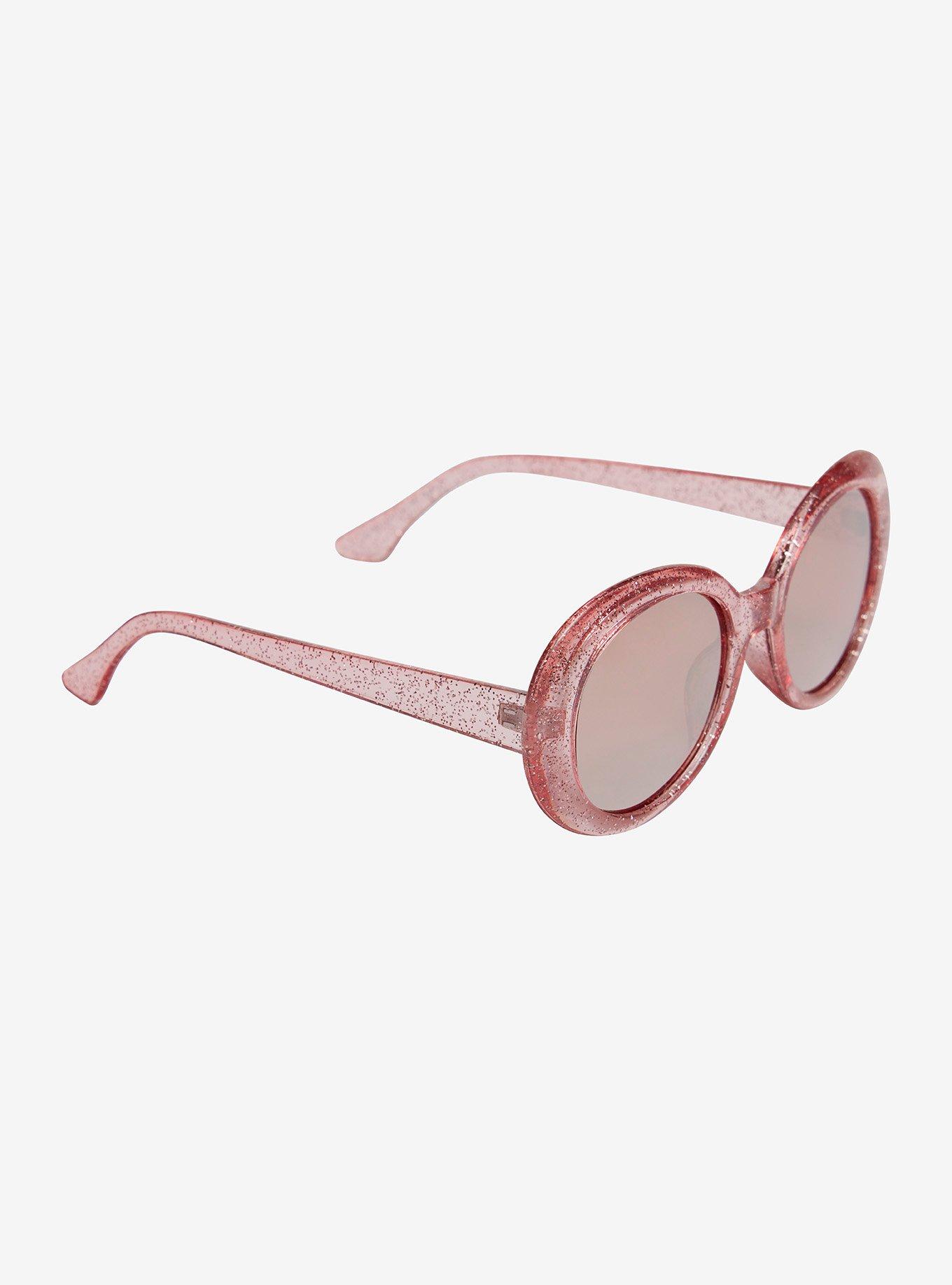 Pink Glitter Oval Sunglasses Hot Topic