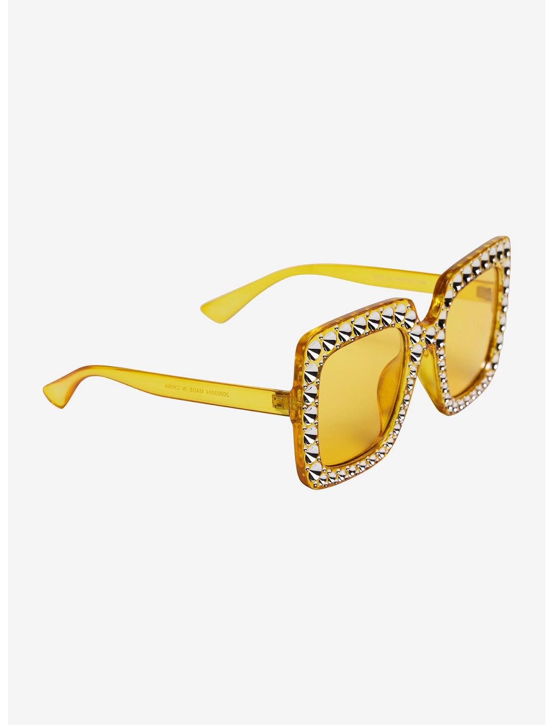Yellow Oversized Rhinestone Sunglasses, , hi-res