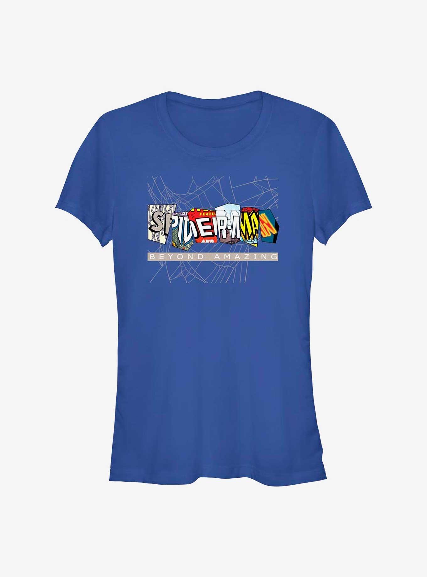 Marvel Spider-Man 60th Anniversary Comic Clippings Beyond Amazing Logo Girls T-Shirt, ROYAL, hi-res