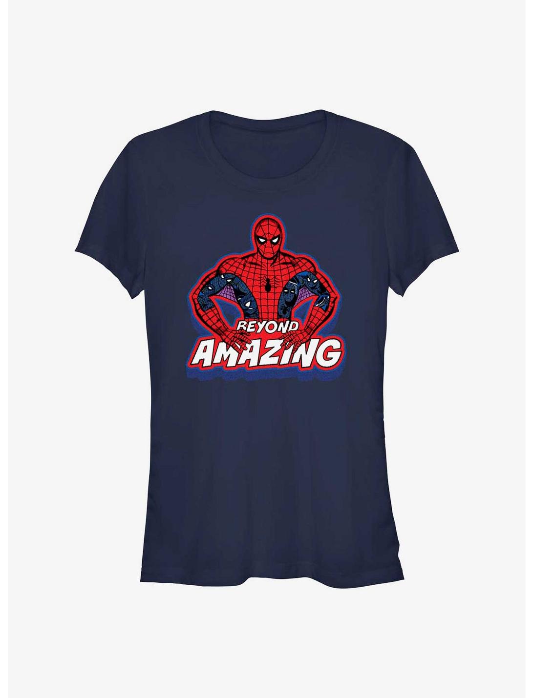Marvel Spider-Man 60th Anniversary Beyond Amazing Spidey Pose Girls T-Shirt, NAVY, hi-res