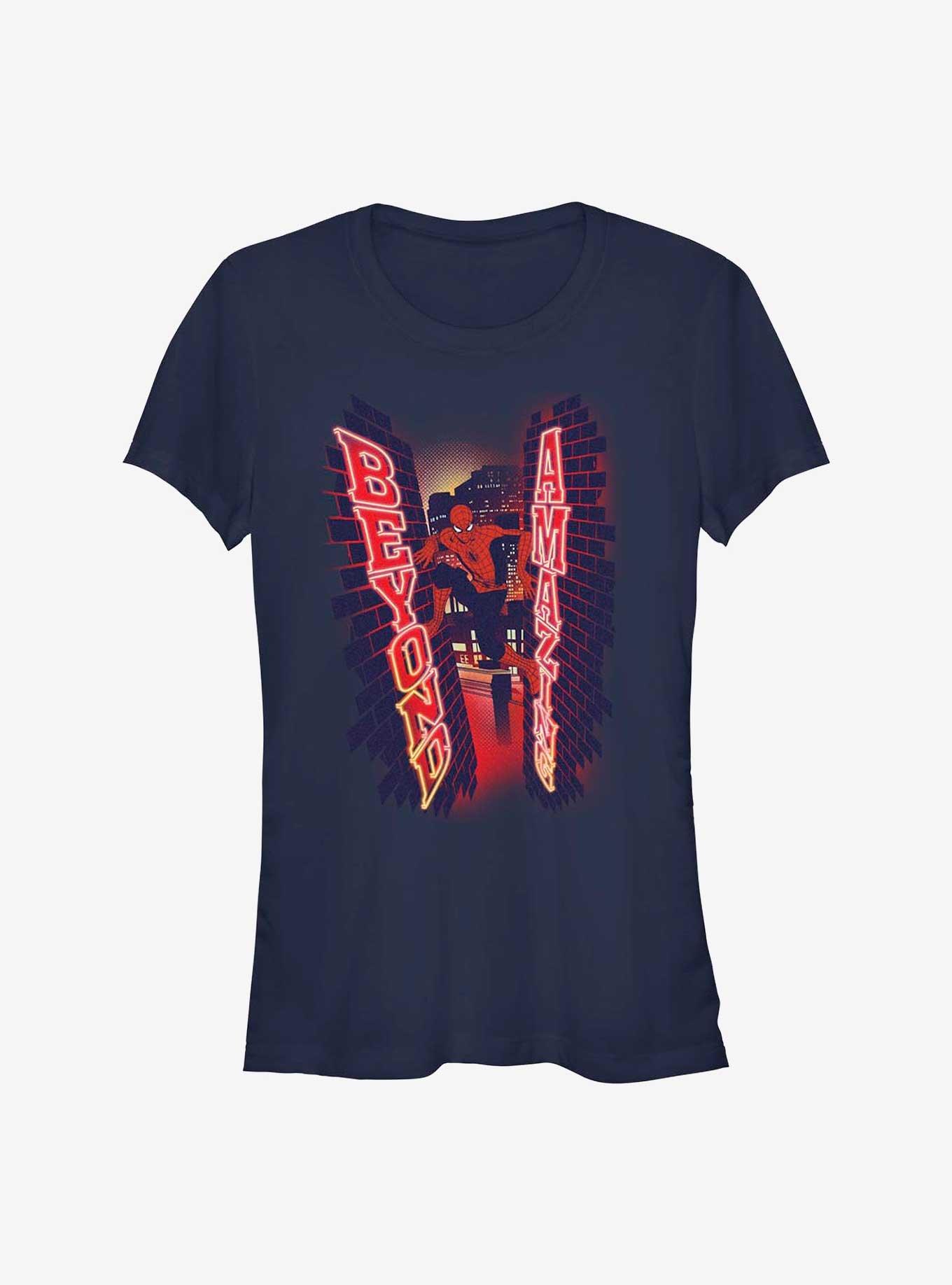 Marvel Spider-Man 60th Anniversary Wall Climb Beyond Amazing Girls T-Shirt, NAVY, hi-res