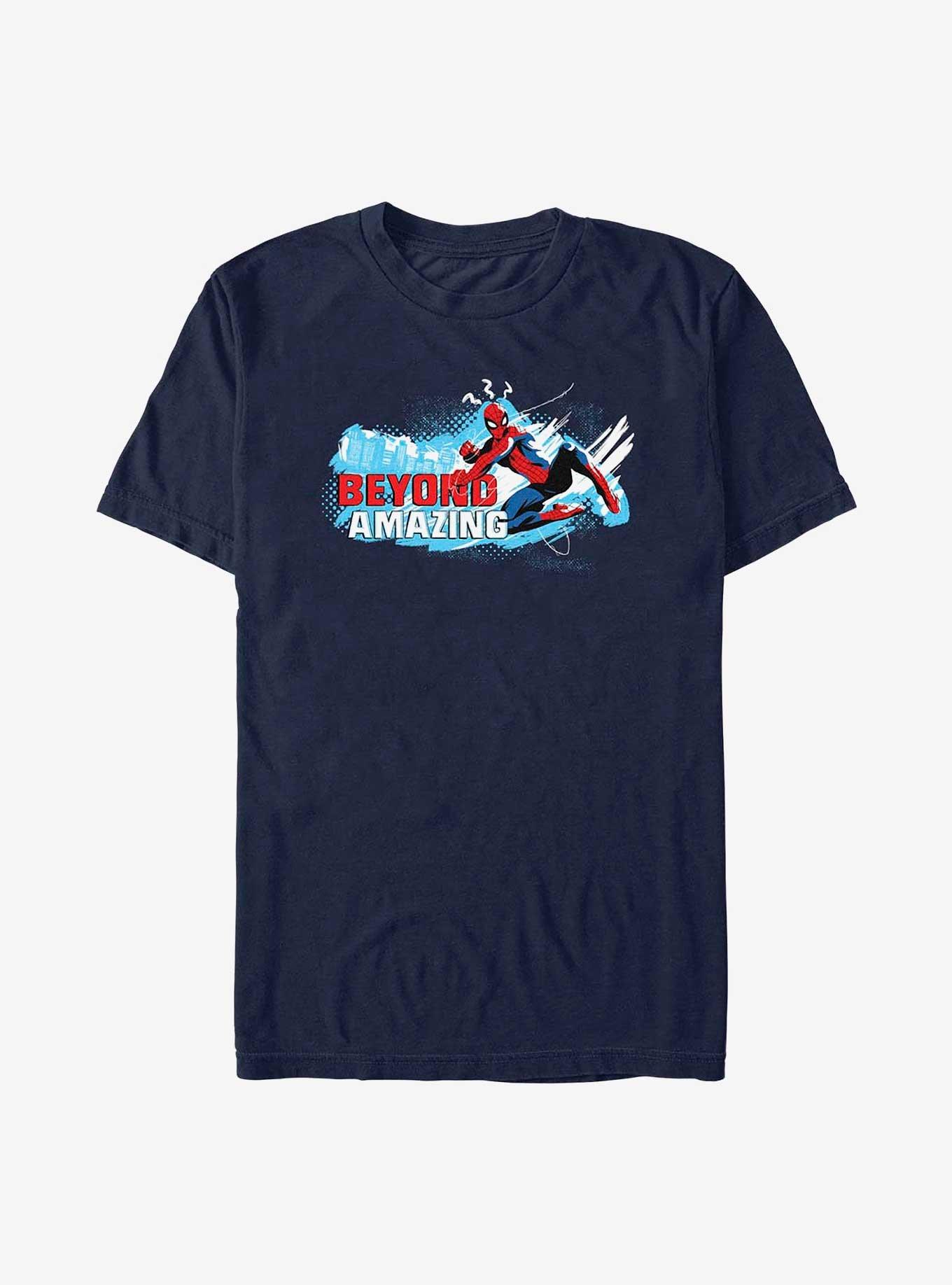 Marvel Spider-Man 60th Anniversary Beyond Amazing Swing Pose T-Shirt, NAVY, hi-res