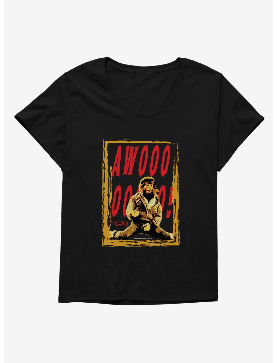 Teen Wolf Awoooo! Womens T-Shirt Plus Size, BLACK, hi-res
