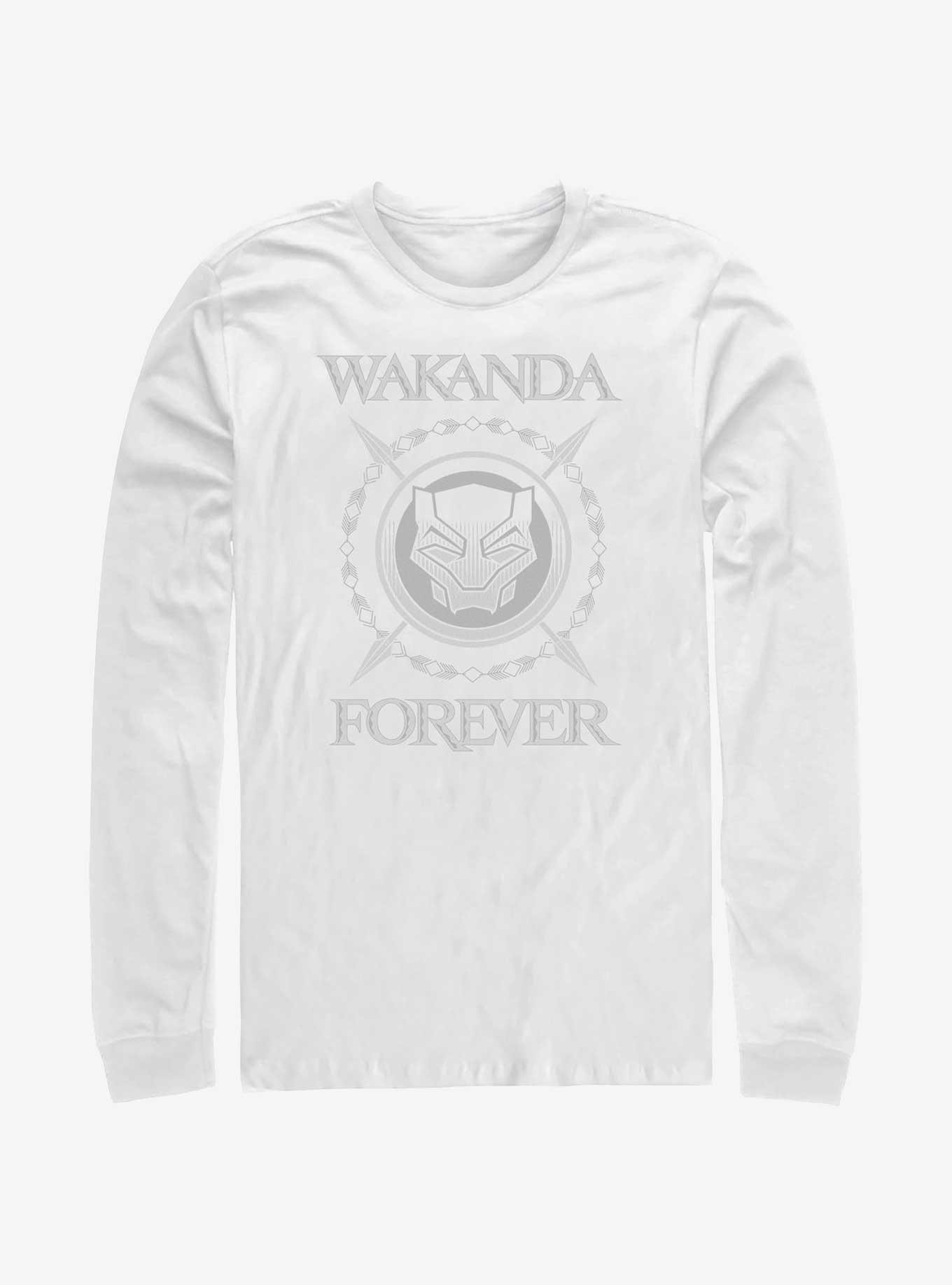 Marvel Black Panther: Wakanda Forever Crossed Spears Logo Long-Sleeve T-Shirt, WHITE, hi-res