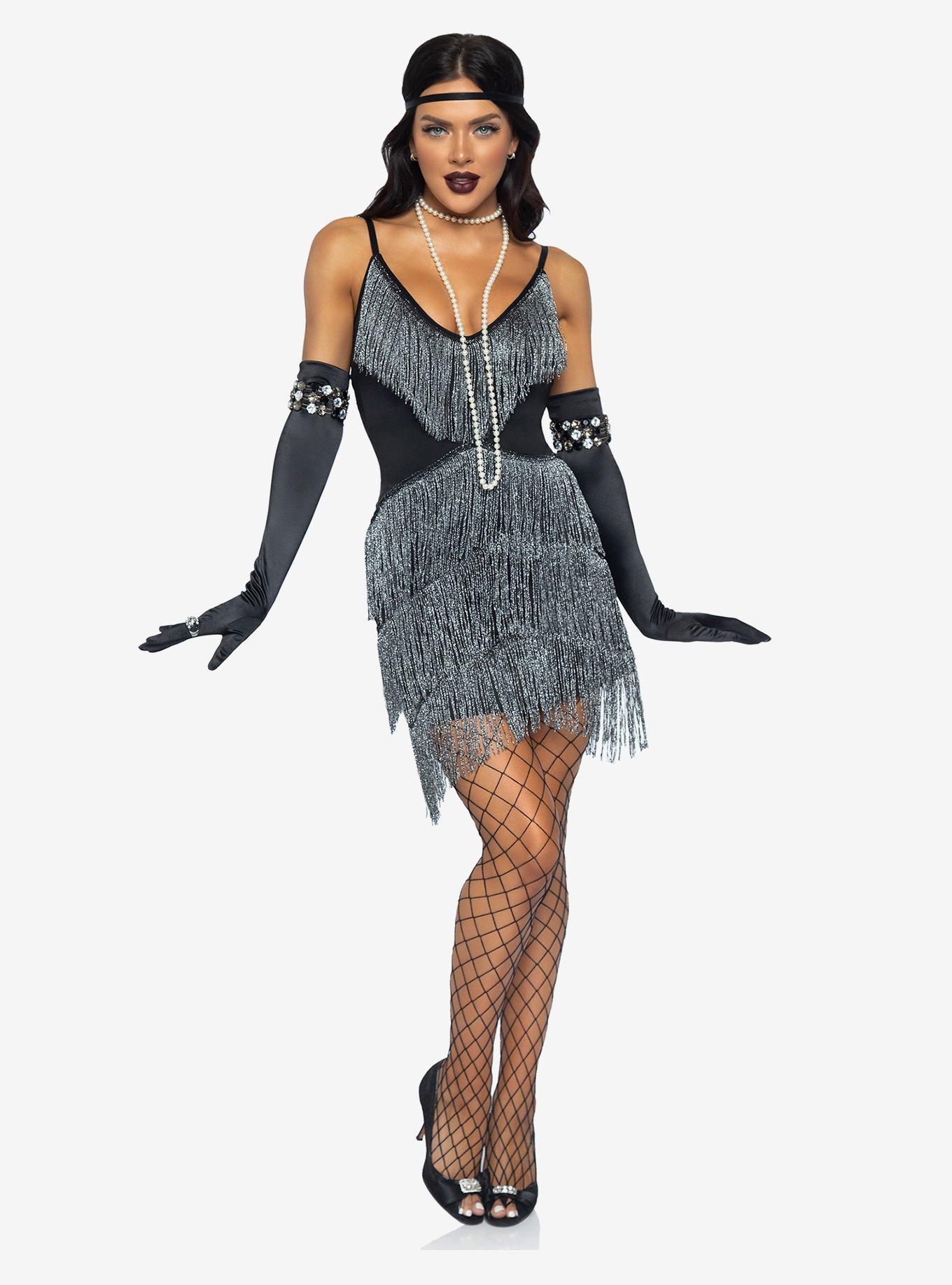 2 Piece Dazzling Flapper Costume, BLACK, hi-res