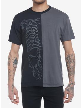 Black & Grey Split Skeleton T-Shirt, , hi-res