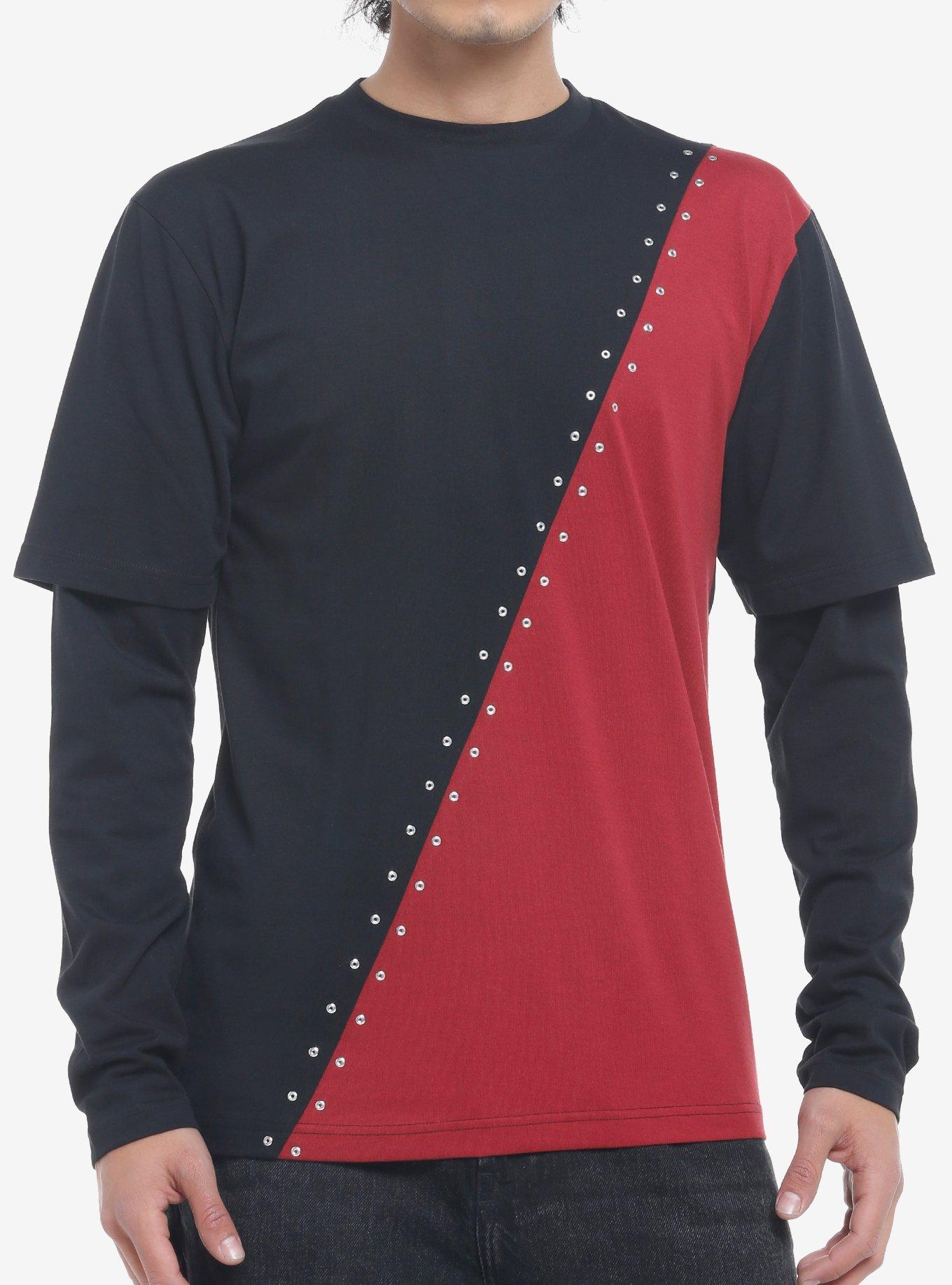 Red & Black Grommets TwoFer Long-Sleeve T-Shirt, BLACK, hi-res