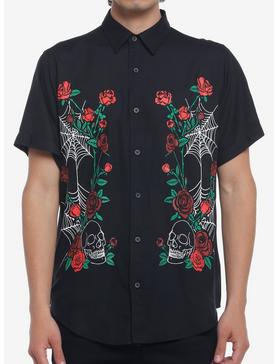 Skull Rose Spiderweb Woven Button-Up, , hi-res