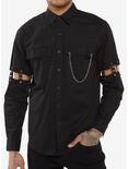 Black Grommet Cutout Straps Long-Sleeve Woven Button-Up, BLACK, hi-res