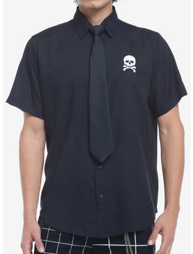 Skull & Black Tie Woven Button-Up, , hi-res