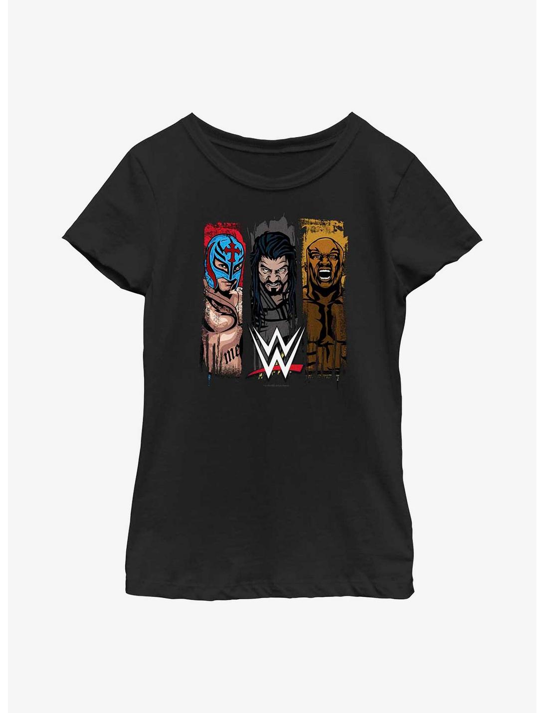 WWE Rey Mysterio, Roman Reigns & Bobby Lashley Youth Girls T-Shirt, BLACK, hi-res