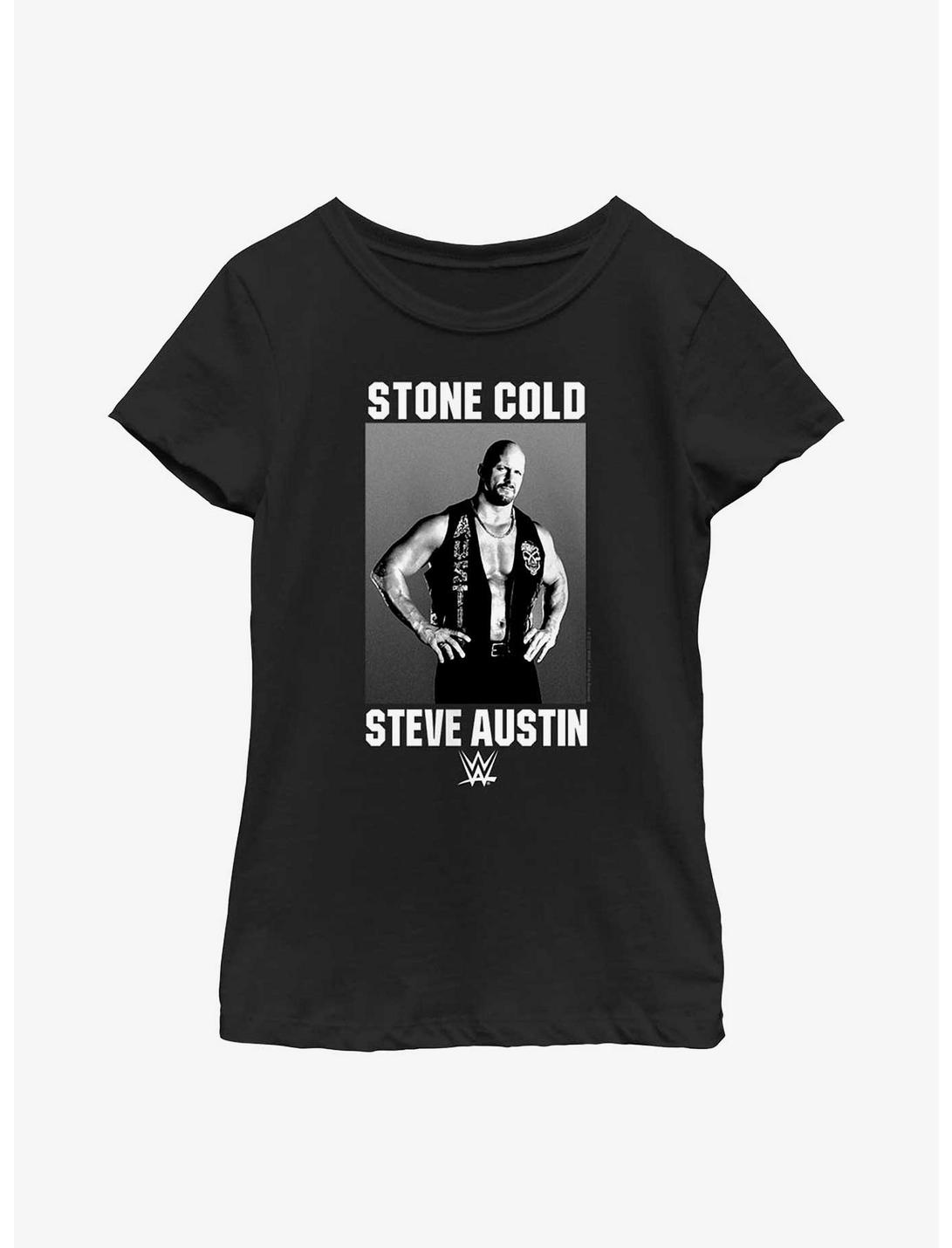 WWE Stone Cold Steve Austin Black & White Photo Youth Girls T-Shirt, BLACK, hi-res